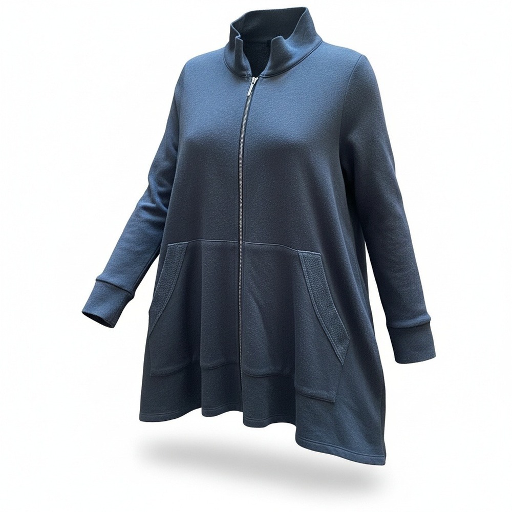 Comfy USA Full Zip Jacket Women XS Gray A-Line French Terry Lagenlook Loungewear